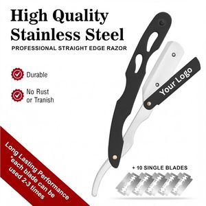 100% Stainless Steel <b>Straight</b> <b>Razor</b> for Men Professional Barber <b>Razor</b> with 10 Single Blades for Close Shaving Salon Use - Product Image 5