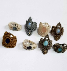 Anillo bohemio de macramé ajustable, joyería de hilo multicolor de diseñador con gemas mixtas para boda, certificado IGI - Product Image 1