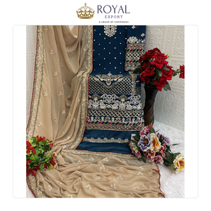 Mode de luxe : Nouvelle collection de costumes de créateurs pour les fêtes, en faux georgette avec broderies de perles, costume pakistanais - Product Image 5