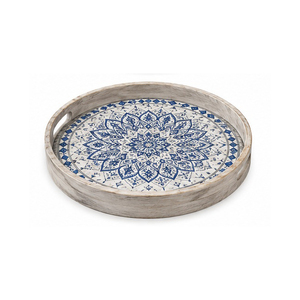 Plateau de rangement en bois bohème rectangulaire, finition vieillie, gravure mandala, utilisation sur table, un seul niveau, organisation des objets divers - Product Image 2