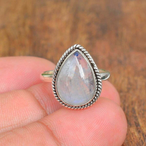 Bague en argent sterling 925 avec pierre de lune poire, pierre de lune arc-en-ciel naturelle, bijoux pour mariage et anniversaire - Product Image 2