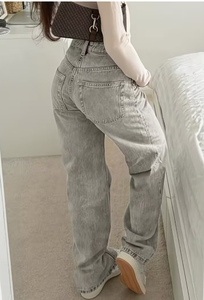 TRIBON SPORTS Women High Waist Straight Leg Stonewashed Denim Jeans Regular Fit Full Length Casual Solid Color Breathable Summer - Product Image 6