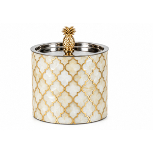 Handcrafted Mother of Pearl <b>Ice</b> Buckets with Gold Metal Lid and Pineapple Knob Double Walled Stainless Steel Wine and Champagne - Product Image 1