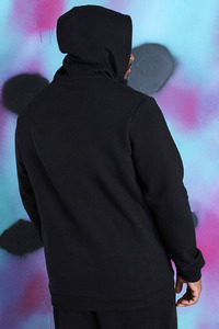 Sweat à capuche en coton noir épais 500 g/m² avec impression DTG personnalisée, motif graphique en strass, style baggy tendance - Product Image 3