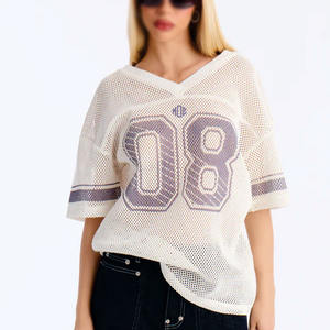 Maillot de football américain surdimensionné pour femme, col en V respirant, imprimé numéros, streetwear, maille à grands trous, logo personnalisé, faible MOQ - Product Image 3