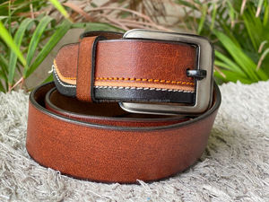 เข็มขัดหนังหัวเข็มขัดลำลองสำหรับผู้ชาย, เข็มขัดหนังแท้สำหรับผู้ชายสีน้ำตาลหนังแท้พร้อมหัวเข็มขัดปรับได้ - Product Image 3