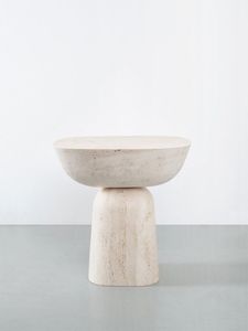 Table à manger ronde en travertin, base sculpturale, mobilier en pierre naturelle pour décoration intérieure de luxe, export, vente en lot. - Product Image 5