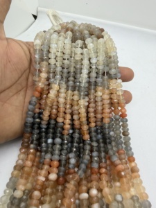 Cuentas facetadas de piedra lunar multicolor negra natural en forma de rodaja, hilo de 16 pulgadas, suministros al por mayor para la fabricación de joyas con piedras preciosas - Product Image 3