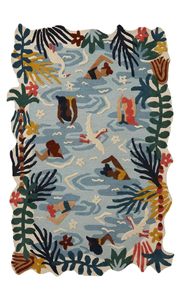 Tapis artistique multicolore à motifs aquatiques, tapis tufté fait main contemporain pour espaces de vie modernes, prix de gros - Product Image 1