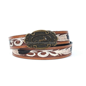 Ceinture en cuir pleine fleur unisexe de luxe, colorée, sculptée et peinte à la main, style western, pour jeans ou pantalon - Product Image 2