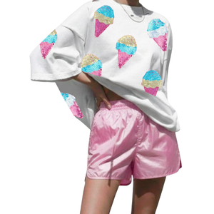 Conjunto de Verano de Dos Piezas para Mujer, Casual, Corto, de Algodón Ecológico, Transpirable, con Lentejuelas y Bordado a Mano - Product Image 4