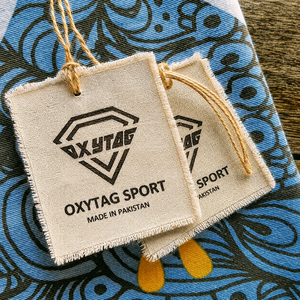Étiquettes tissées Oxytag Sport, forme carrée, impression sérigraphique, écologiques, étiquettes principales fabriquées au Pakistan, prix bas, OEM - Product Image 6
