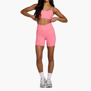 Conjunto Deportivo Personalizado al por Mayor para Mujer, de Spandex y Poliéster, Cintura Elástica, Sujetador Deportivo y Pantalones Cortos para Gimnasio y Entrenamiento - Product Image 1