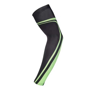 Manchons de compression pour cyclisme, noirs avec rayures vertes, protection anti-UV, pour adultes, unisexe, pour le sport - Product Image 4