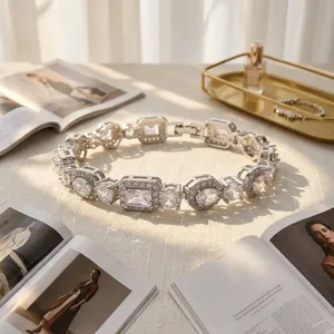 สร้อยข้อมือเทนนิสเพชร Aivenchy Lab Grown Diamond ชุบทอง 14k รับรองโดย IGI สไตล์ฮิปฮอป ขนาด 2 มม. 3 มม. 7 นิ้ว เครื่องประดับแฟชั่นสำหรับผู้หญิง - Product Image 2