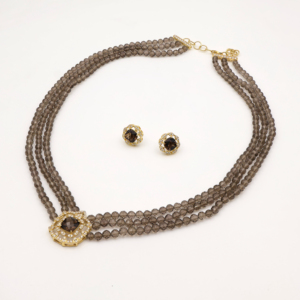 Elegante Conjunto de Collar y Pendientes de Cuarzo Ahumado con Corte Cojín de 10MM, Joyería de Moda con Piedras Preciosas para Mujer - Product Image 4