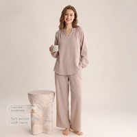 Sweethoney – ensemble pyjama en gaze double couche pour femmes, pull fin à col en v, ensemble en coton ample, Simple et élégant, printemps-été