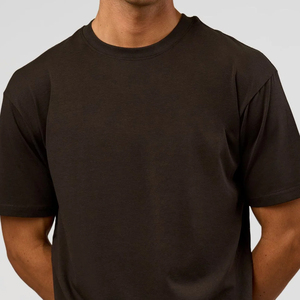 T-shirt Homme Marron à Manches Courtes Col Rond Coupe Droite Décontracté Couleur Unie 100% Coton Jersey Tricoté Teint Uni Design Vierge - Product Image 3