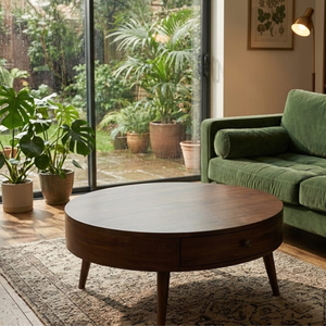 Modern Round Wooden <b>Coffee</b> <b>Table</b> with Storage Drawer Mid Century Living Room Furniture - Product Image 5