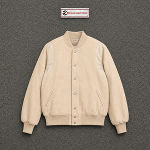 Blouson universitaire moderne beige pour homme en coton, couleur unie, col rabattu, coupe droite, décontracté, pour l'automne, style streetwear. - Product Image 5