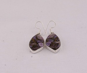 Pendientes de Plata de Ley 925 con Charoita Morada y Cobre, Piedra Preciosa Compuesta Natural, Forma Elegante, Pendientes Colgantes Hechos a Mano - Product Image 6