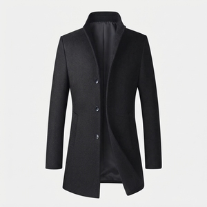 Blazer en laine pour homme, style britannique, col mandarin, simple boutonnage, coupe droite, tissé, teint uni, marron - Product Image 3
