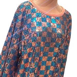 Jack and Jill <b>Sequin</b> Checkered Tunic Women Long Sleeve Sparkle Bling Loose Fit Fashion <b>Party</b> <b>Top</b> Custom Boutique Apparel - Product Image 4