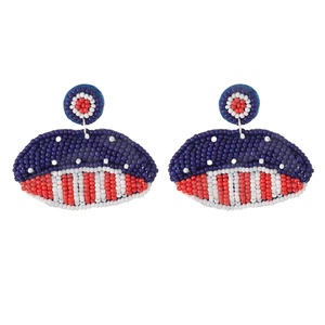 CRYSTAL CRAFT Handmade Embroidered Glass Beads American Flag Design <b>Red</b> <b>White</b> Blue Cotton Earrings Patriotic Jewelry - Product Image 1