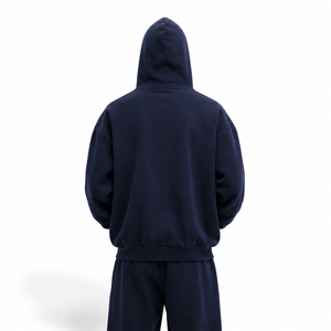 Men's Oversized <b>Navy</b> Blue Zip-Up Hoodie 100% Cotton Fleece Casual Hooded <b>Sweatshirt</b> Solid Color Front Logo Autumn Wear - Product Image 3