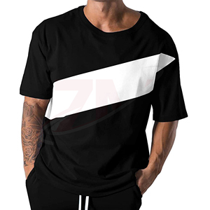 Camiseta de Manga Corta para Hombre, Negra y Blanca, Lisa, al por Mayor, Cuello Redondo, Corte Regular, Estampada, 100% Algodón, Tejido Jersey Lavado - Product Image 3