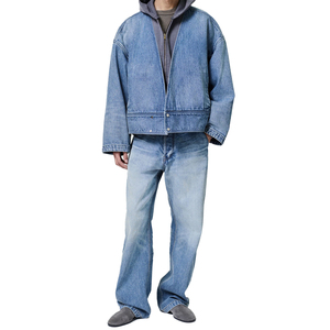 Chaqueta vaquera premium personalizada para hombre sin solapa, de algodón lavado vintage, estilo oversize, ropa de calle, fabricante OEM, marca privada - Product Image 5