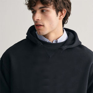 Sweat-shirt à capuche épais pour homme, noir, 100% coton, 500 g/m², sans impression, avec logo imprimé, épaules tombantes, flocage, personnalisable - Product Image 4