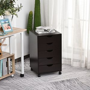 Armadietto Portadocumenti Moderno Nordico a 5 Cassetti con Ruote, Marrone, Organizzatore Espandibile Assemblato - Product Image 2