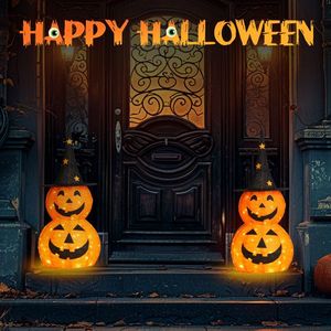 2 Pezzi Decorazioni di Halloween a Forma di Zucca Pieghevoli da 90 cm con 150 Luci LED, Decorazioni Premium per Esterni a Tema Zucca di Halloween - Product Image 3