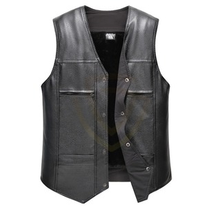 Genuine Leather Vest for Men Sleeveless <b>Motorcycle</b> Biker Waistcoat Cowhide Lambskin Custom OEM Logo Leather vest - Product Image 2
