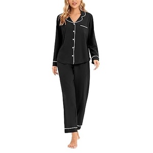 Conjunto de Pijama de Algodón 100% para Mujer, Camiseta de Manga Larga y Pantalones Anchos, Ropa de Dormir Suave y Transpirable para el Hogar - Product Image 2