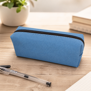 Estuche para Lápices de Lona Azul Mediano con Cierre de Cremallera, Estilo Minimalista, Bolsa Organizadora de Material Escolar - Product Image 2