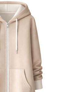 Sudadera con capucha larga personalizada con cremallera, color beige, abrigo de invierno de forro polar para mujer, sudadera informal extragrande con bolsillos, OEM personalizado - Product Image 5