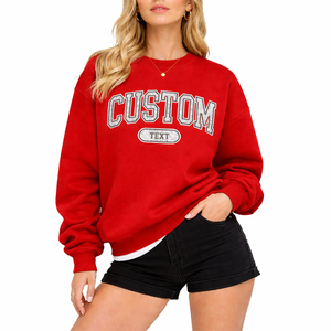 Sweat-shirt surdimensionné rouge pour femmes de qualité supérieure, texte personnalisé, logo, col rond décontracté, pull chaud en molleton 100% coton, streetwear - Product Image 1