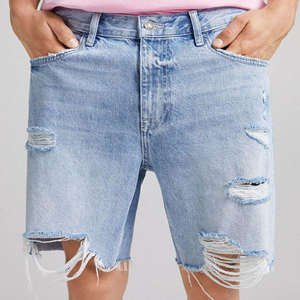 กางเกงยีนส์ขาสั้นผู้ชายสไตล์ลำลอง สีน้ำเงิน ดำ ขาว ขาดรุ่ย แต่งขอบ  สำหรับฤดูร้อน - Product Image 3