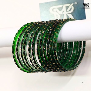 Juego de brazaletes de cristal verde oscuro premium con cuentas doradas, joyería nupcial tradicional india, elegante brazalete étnico para mujer - Product Image 5
