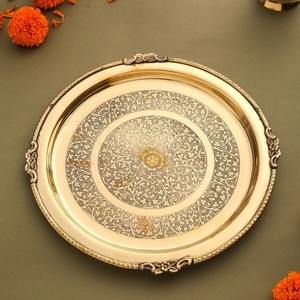 Silver dinner plate Floral embossed plate Baroque style tableware Royal pattern charger plate Classic luxury <b>table</b> - Product Image 5