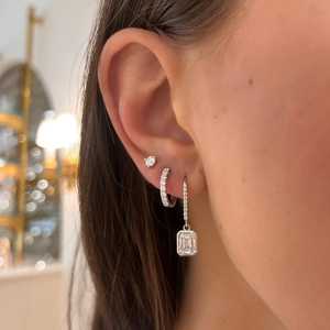 Dangle Drop Huggies Bezel Emerald Round Cut Lab Grown Diamond <b>Hoop</b> <b>Earrings</b> Lever Back Fine Jewelry Wholesale 14k 18k Solid Gold - Product Image 4
