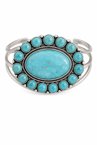 Grand bracelet manchette turquoise en grappe, style western, vintage, argenté, réglable, bijoux bohèmes du sud-ouest, cadeau pour femme - Product Image 2