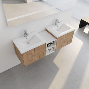 Meuble-lavabo de salle de bain à fermeture douce de 60 pouces avec lavabo intégré de 24 pouces, armoire combinée de 12 pouces et petites étagères de rangement (emballage KD) - Product Image 5