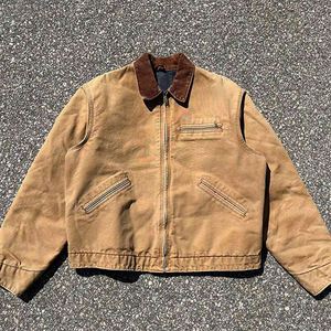 Veste de travail décontractée pour homme 2026, personnalisée, en denim vintage imprimé, avec fermeture boutonnée, col marron, résistante à la décoloration - Product Image 1