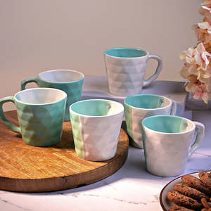 <b>Set</b> of 6 Blue and White Ceramic Diamond <b>Tea</b> <b>Cups</b> - Product Image 5