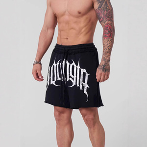 Shorts vintage noirs en coton pour homme, sportifs et décontractés, avec logo imprimé sur le devant, taille élastique respirante, séchage rapide, coupe épaisse, vêtements personnalisés - Product Image 2