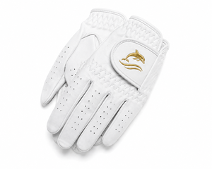 Gant de golf en cuir Cabretta brodé avec logo personnalisé de qualité supérieure, blanc et or, doux et respirant, pour hommes et femmes - Product Image 3