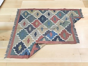 Alfombra de área de tejido plano con patrón geométrico, lana acrílica, rectangular, hecha a mano, estilo Kilim, con base de yute, decoración para sala de estar - Product Image 2